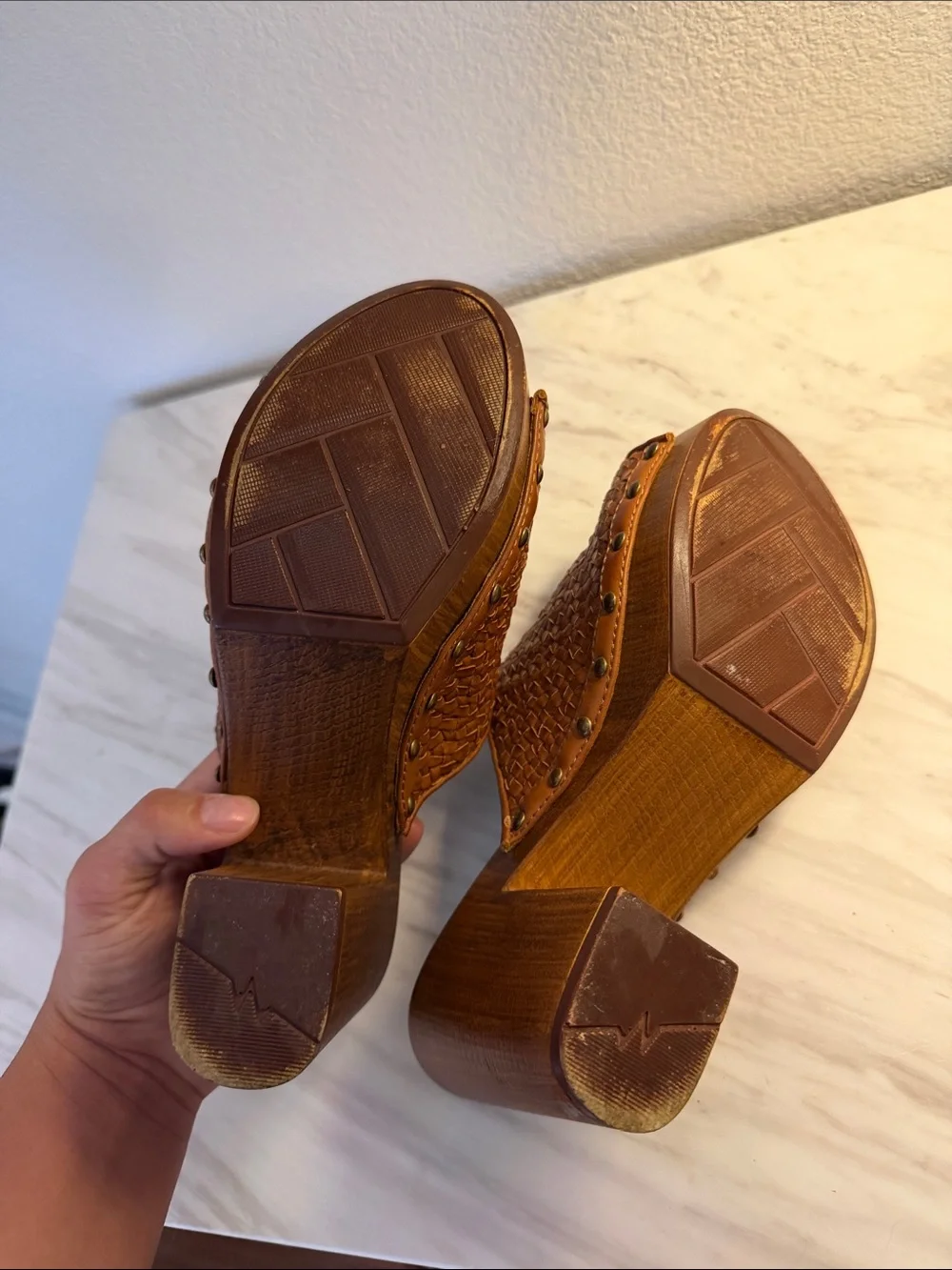 White Mountain Woven Platform Mule Heels